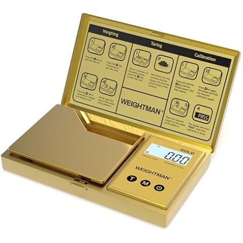WEIGHTMAN Digital Scale Gram, 200g/0.01g Pocket Scale Gold Titanium Plating, LCD Backlit Display, Mini Jewelry Scale with 6 Units, Auto Off, Tare Function for Food, Coins, Battery Included Cover