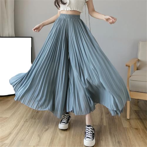 Women Elegant Chiffon High Waist Wide Leg Pants Casual Korean Pleated Loose Trousers3