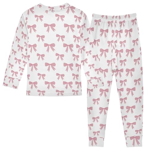 ALAZA Ribbon Bow Cute Pajamas Long Sleeve Sleepwear 2-Piece Pajama Set2