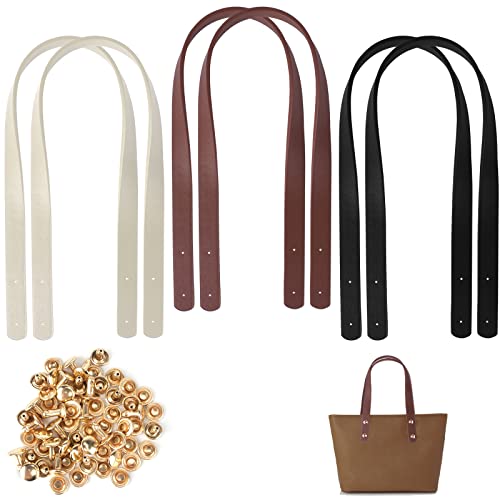 Towviy 6 Stück Taschenhenkel PU Taschengriffe Leder Schultergurte 60 cm*2 cm Ersatz Handtasche Zubehör Taschenriemen mit Nieten für Einkaufstasche Shopper Tote(3 Farbe)