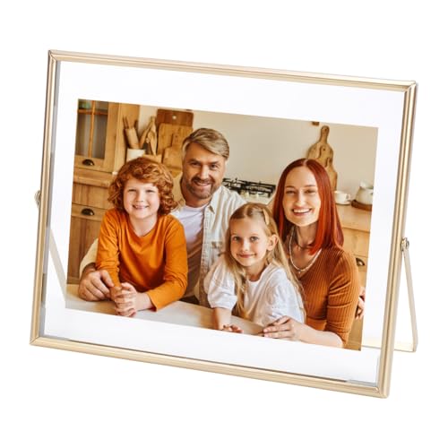 UNICRAFTALE 1 Set de soportes de marco de fotos de cristal 215x262x11mm Marcos de fotos de metal y vidrio Marco de fotos de visualización de mesa para el hogar fiesta de bodas decoración de oficina