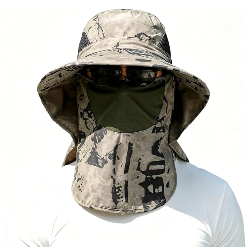 Image of ALANDUO Wide Brim XXL Sun Hats for Men Big Head, UPF 50+ Fishing Sun Hat with Neck Face Flap, Safari Boonie Hat for Men Women