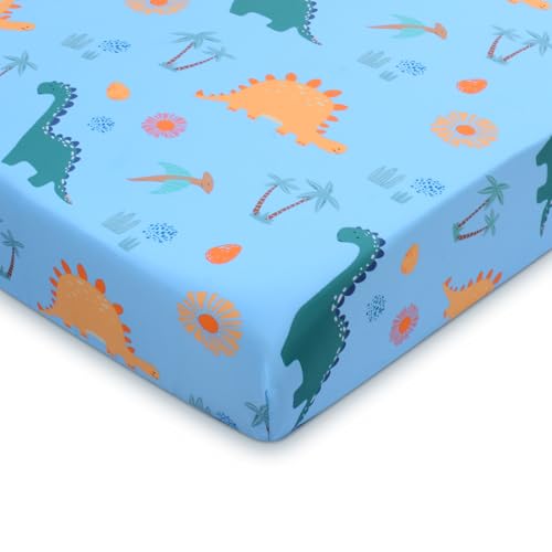 Image of UOMNY Crib Sheet, Dinosaur Crib Sheets Baby Sheet for Standard Crib and Toddler Mattresses Nursery Bedding Sheet Crib Mattress Sheets for Boys and Girls 1 Pack Toddler Sheet