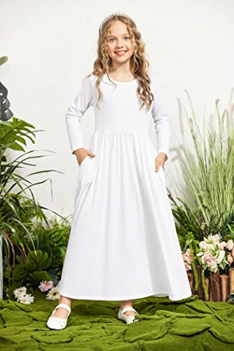 Image of Arshiner Girls Maxi Dress Long /Short Sleeve Casual Holiday Dress with Pockets for 5-13 Years