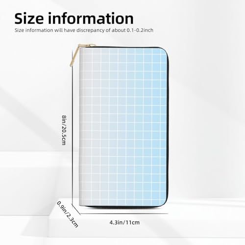 Wallet Women - Blue Ombre Grid Print Leather Wallet Large Capacity Bifold Long Ladies Wallets With Zipper2
