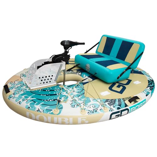 GoBoat Double Wave&ndash; 2?Person Inflatable Boat with a Wave Design | Electric Motor & Backpack | Compact & Portable | Battery Not Included | Perfect for Lakes, Bays, & Shoreline Adventures