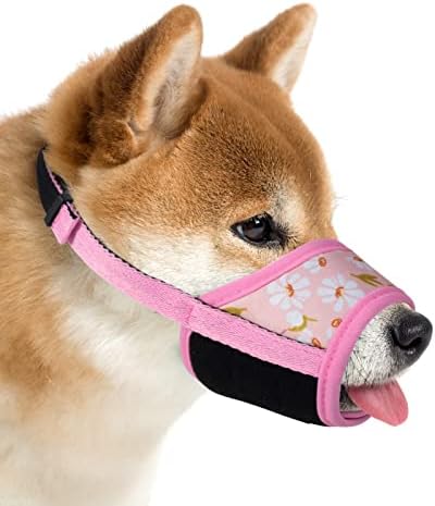 Ohcozzy Dog Muzzle, Soft Nylon Muzzle Anti Biting Barking Chewing for Small Medium Large Dogs with Fashionable Patterned(L,Pink)