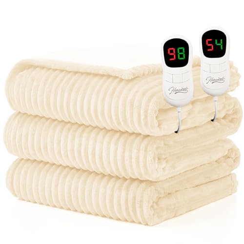 Image of Homemate Electric Heated Blanket Queen Size - 84 inchx90 inch Heating Blanket Queen Size Dual Control 1 /2 /4 /6 /8 Hours Auto-Off 10 Heat Level Over-Heat Protection Soft Flannel Sherpa ETL Certification