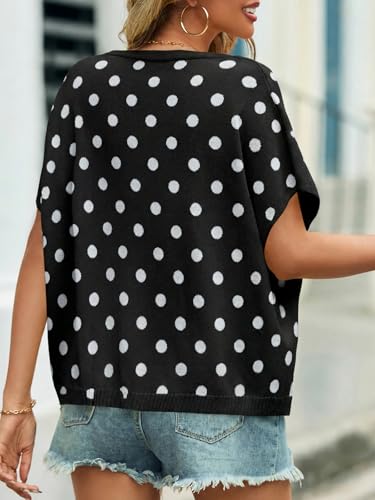 Image of Saodimallsu Womens Summer Oversized Cardigans Batwing Short Sleeve Lightweight Button V Neck Casual Knit Sweater Tops