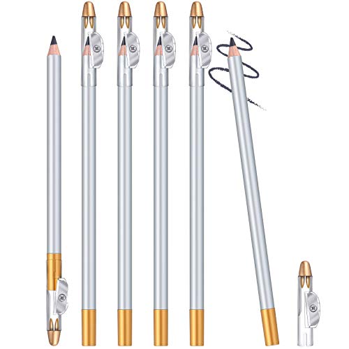 6 Pieces Eyeliner Pencils with a Built-in Sharpener 2-In-1 Eye Liner Pen Soft Strokes Eye Silkworm Brighten Pencil Beauty Makeup Tool Christmas Valentine’s Day Present for Women Girls (Grey)