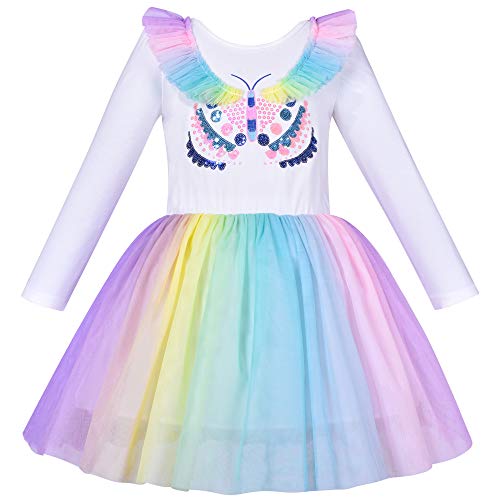 Sunny Fashion Robe Fille Arc-en- Papillon Brodé Manche Longue Partie Habiller 7 Ans Cover