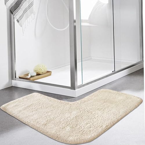 Tapis de douche d'angle incurvé 80x80 antidérapant Funvalley camel - 7