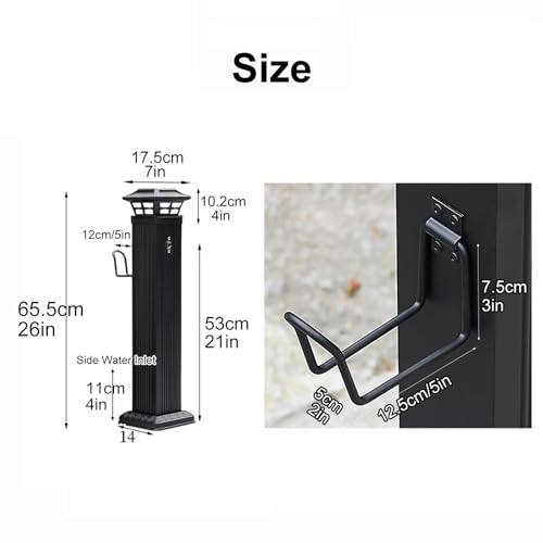 UWYTGF Water Column Garden Faucet Solar Light Water Column Frost Free Outdoor Faucet Freestanding Hose Stand Floor Mount Water Tap Water Spigot,Black with Long Faucet,65.5cm