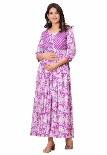 Image of Dhruvi Women's Rayon Anarkali Maternity Dress & Feeding Kurti with Zippers