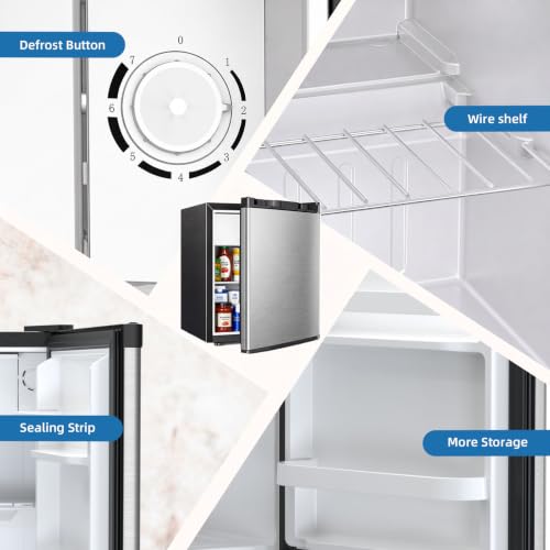 Image of Antarctic Star Compact Refrigerator Mini Fridge with Single Reversible Door,Wire Shelf,Defrost Button, for Bedroom /Office /Dorm,1.3 Cu. Ft,Steel