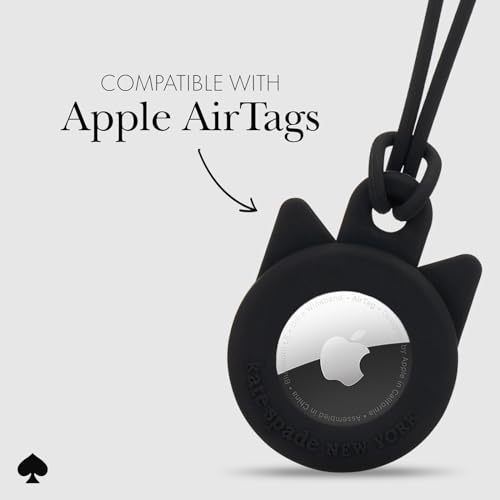 Image of kate spade new york AirTag Holder with Flexible Lanyard - Black Cat