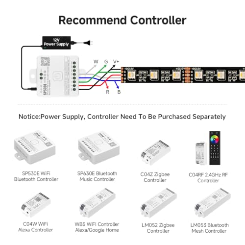 Image of BTF-LIGHTING RGBW LED Strip Lights,UL Listed,5050 4 Colors in 1 RGB + 2700K-3000K Warm White,12V DC,16.4ft /5m 60LEDs /m 12mm Black PCB, IP30 for Home Decoration(No Adapter or Controller) (Pack of 2)