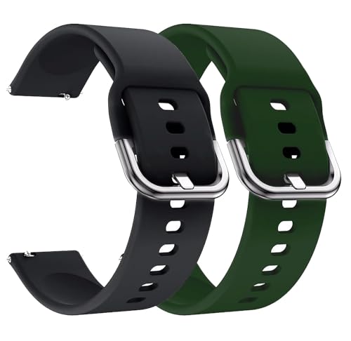 Image of PEFKO PSS56 19MM Replacement Soft Silicone [ Tang Buckle ] / Milanese [ Magnetic ] Sporty Straps /Bands Compatible for Boat Storm Smart Watch & Watches with 19mm Lugs Size (19MM, BLACK /GREEN)