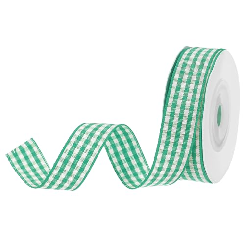 DMiotech 5/8 Inch 10 Yards Gingham Ribbon, Checkered Ribbon Plaid Ribbon for Gift Wrapping Decoration Art Craft DIY, Dark Green