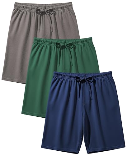 Andrew Scott Men's 3 Pack Soft & Light Cotton Drawstring Yoga Lounge & Sleep Jam Shorts/Jersey Shorts with Pockets