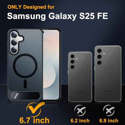 Image of SPIDERCASE Magnetic for Samsung Galaxy S25 FE Case, [3 Stand Ways][ Military Grade Drop Protection] with Invisible Stand Slim Phone Case for S25 FE 5G,Black