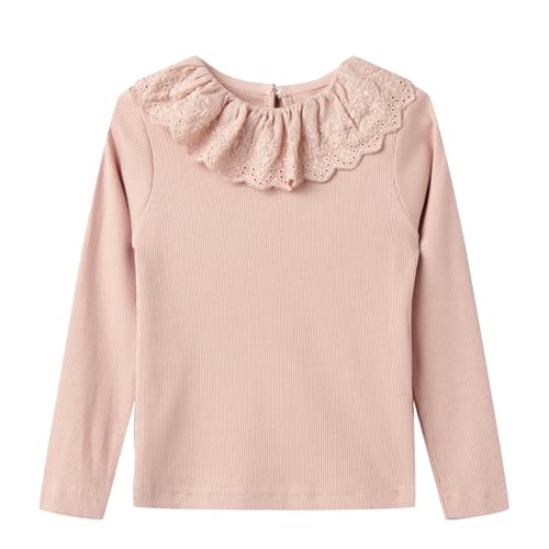 Image of LittleSpring Girls Ribbed Knit Long Sleeve Tshirt with Lace Ruffle Collar