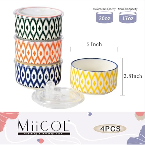 Miicol Ceramic Bowls with Lids, Serving Bowls 20 oz/5 Inch, Prep Bowls Set of 4, Food Storage Containers for Lunch, Kitchen, Microwave & Dishwasher Safe - Image 3