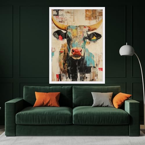 Tableau sur toile taureau abstrait impression haute définition rustique