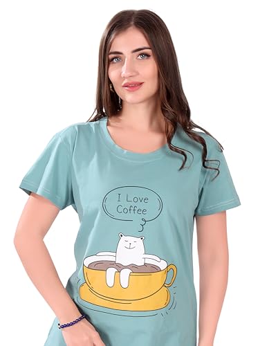 Image of Printed Knee Length Pocket Night Dresses for Women | Cat Lover | Premium Soft Cotton Nighty | Blue and Maroon