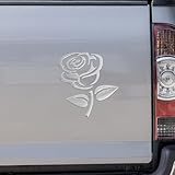 Tuxihapp 3D Rose Car Sticker Decal, 3.9'×3.1' Waterproof Vinyl Flower Window Bumper Body Sticker Decal, Cute Rose Auto Exterior Decoration for Car Truck Laptop Wall Mirror (Silver)
