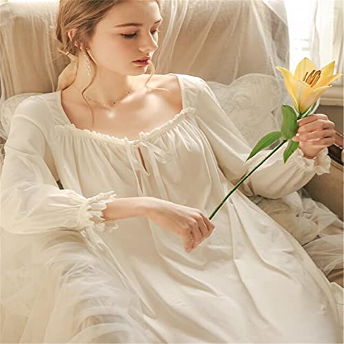 YUXN Chemise de Nuit Blanche Femme de Nuit Dame Printemps Automne à Manches Longues Chemise de Nuit lâche Femmes Princesse Chemises de Nuit Confortables L Cover