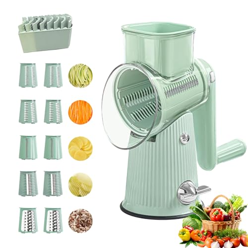 Ultimate Kitchen Ally 5 In 1 Food Chopper,5 In 1 Food Chopper Grater,Rotary Cheese Grater Vegetable Slicer,Hand Crank Food Choppers,Easy To Clean Kitchen Gadgets (Green)