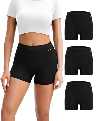 INNERSY Period Boxer for Women High Waisted Leak Proof Postpartm Menstrual Mesh BoyShorts Panties Underwear 3-Pack