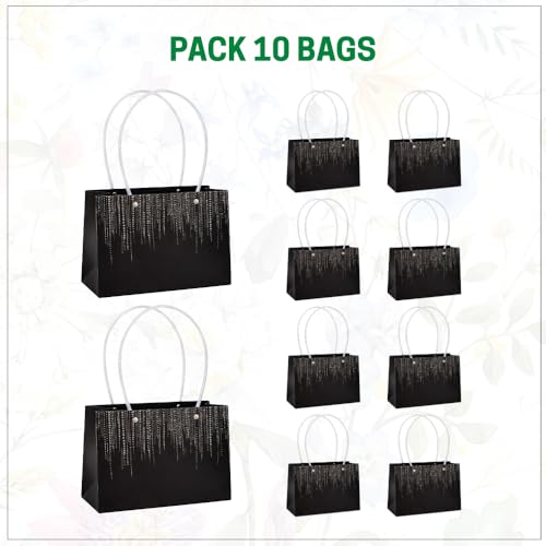 Image of Oasis Pack of 10 Valentine's Day Gift Bags For Flower Bouquet & Floral Hamper | Love Gifting Bags for Her & Him | Goodie Bags for Wedding Return Gifts, Birthday, Bridal & Baby Shower | 13 x 22 x 11 cm | Texture Black