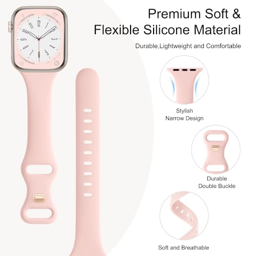 Image of Lerobo 6 Pack Silicone Slim Bands Compatible for Apple Watch Band for Women 40mm 42mm 41mm 38mm, Brethable Sport Slim Strap Thin Replacement Wristband for iWatch Series 11 /10 /9 /8 /7 /6 /5 /4 /SE /3 /2 /1