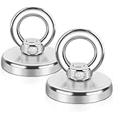 FPMYB 2PC Imanes de Pesca 80Kg Fuerza de Tracción, Imanes Neodimio Potentes 48 mm de Diámetro Redondo con Perno de Ojo de Elevación para Pesca Magnética, Salvamento de Río