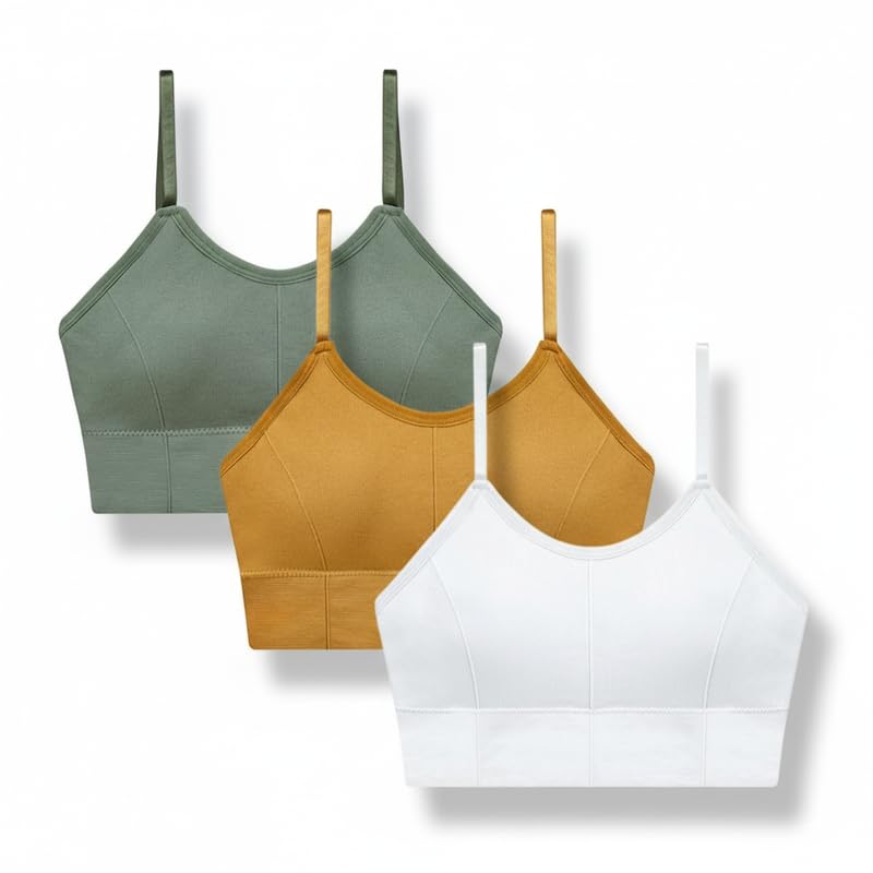 tantu ora Women's Cotton Padded Sports Bra with Removable Pad Wire Free Stretchable Everyday Use Sport, Gym Yoga, Outdoor Lifestyle Bralette Bra for Girls - (Pack of 3 PCS) Green, Yellow, White - 28-picture-42