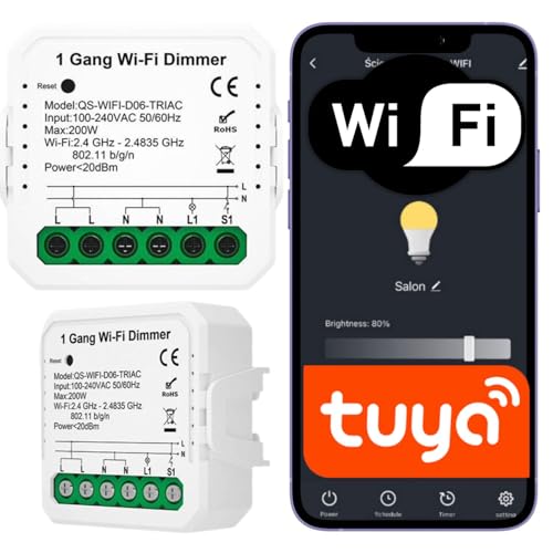Sone Smart One Variateur de Lumière WiFi Encastrable 200W LED avec Neutre – Interrupteur Variateur Dimmable 230V TRIAC Compatible Tuya Smart Life, Alexa, Google Home