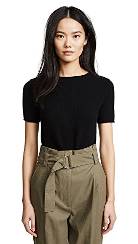 Theory Women's Cashmere Tolleree Short Sleeve Sweater, Black, Petite