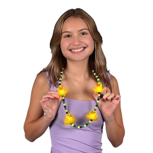 Light Up Squeezable Rubber Duck Charms Beaded Necklace3