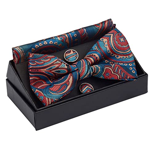 Set masculino de corbata de moño preanudada con pañuelo y gemelos