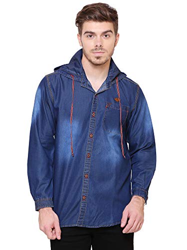 Image of Kuons Avenue Men's Denim Hooded Casual Shirt | Full Sleeve | Regular Fit | Hooded Collar - Stylish Everyday Wear