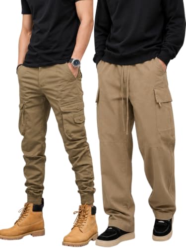 Image of Leriya Fashion Men's Cargo Pants | 6 Pocket Cotton Cargo Joggers for Men | Loose Fit Stylish Pant with Pockets | Casual Baggy Trousers & Streetwear Lower