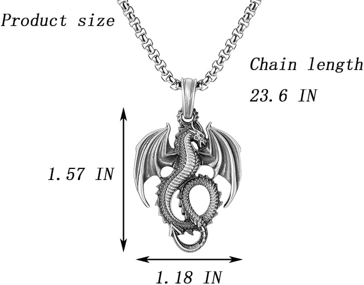 Dragon Necklace for Men Silver Dragon Necklace Vintage Punk Dragons Pendant Necklaces Jewelry - Image 3