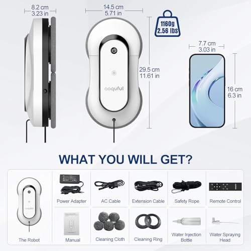 AOQUFUL Intelligent Window Cleaning Robot, Electric Glass Cleaner with Dual Water Spray, Automatic Window Vacuum with Remote Control and App, for Indoor and Outdoor Windows and Glass,12 Cloths, White - Image 7