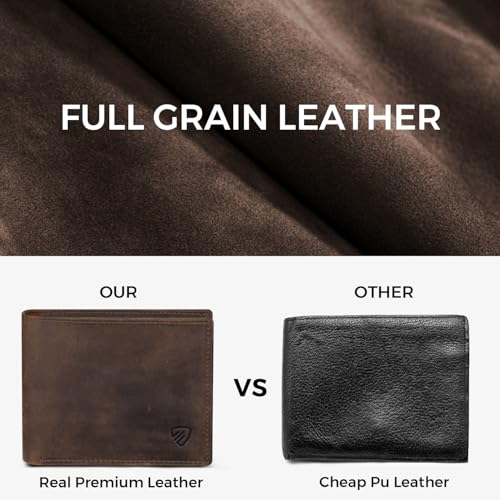 RUNBOX Genuine Leather Bifold Wallet for Men - RFID Blocking Slim Wallet with 9 Card Slots, 1 ID Window & Bill Compartment - Gift Box Packaging - Image 6