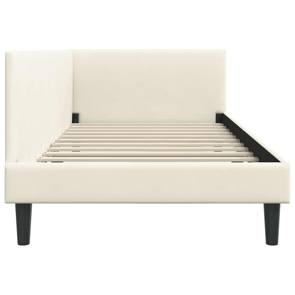 Telaio per letto angolare con testiera color crema, 100 x 200 cm, a forma di L, salvaspazio come divano o letto, design moderno, robusto telaio in legno per camera dei ragazzi, camera degli