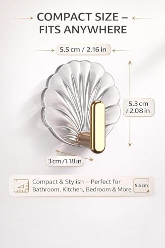 Image of Self Adhesive Hooks for Wall Heavy Duty - 10kg Load Capacity Waterproof Transparent Wall Hooks for Hanging - No Drilling Nail (ProHold Hoo (Shell Shaped Pack of 4)