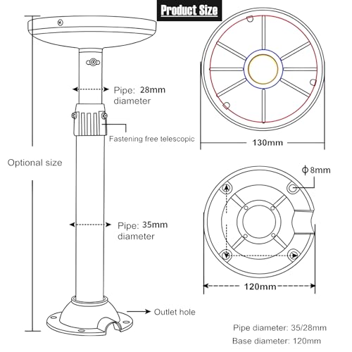 UQISOVI Security Camera Mount Bracket, Telescopic Adjustment Dome Camera Mount Universal Camera Ceiling Mounting Bracket for Hemispherical Camera /IP Camera, I Type (Length 7.8-15.7inch)