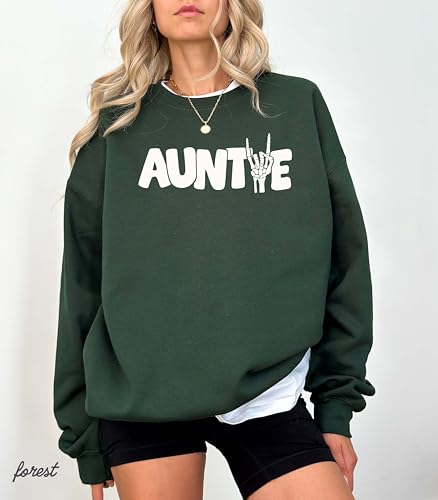 Auntie Skeleton Sweatshirt, Cute Halloween Pullover, Spooky Season Crewneck Sweater, Cozy October Fall Top, Fun Aunt Gift Outfit for Women Sand3